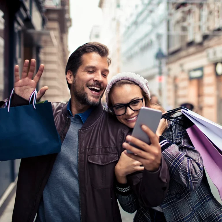 Couple looking at phone