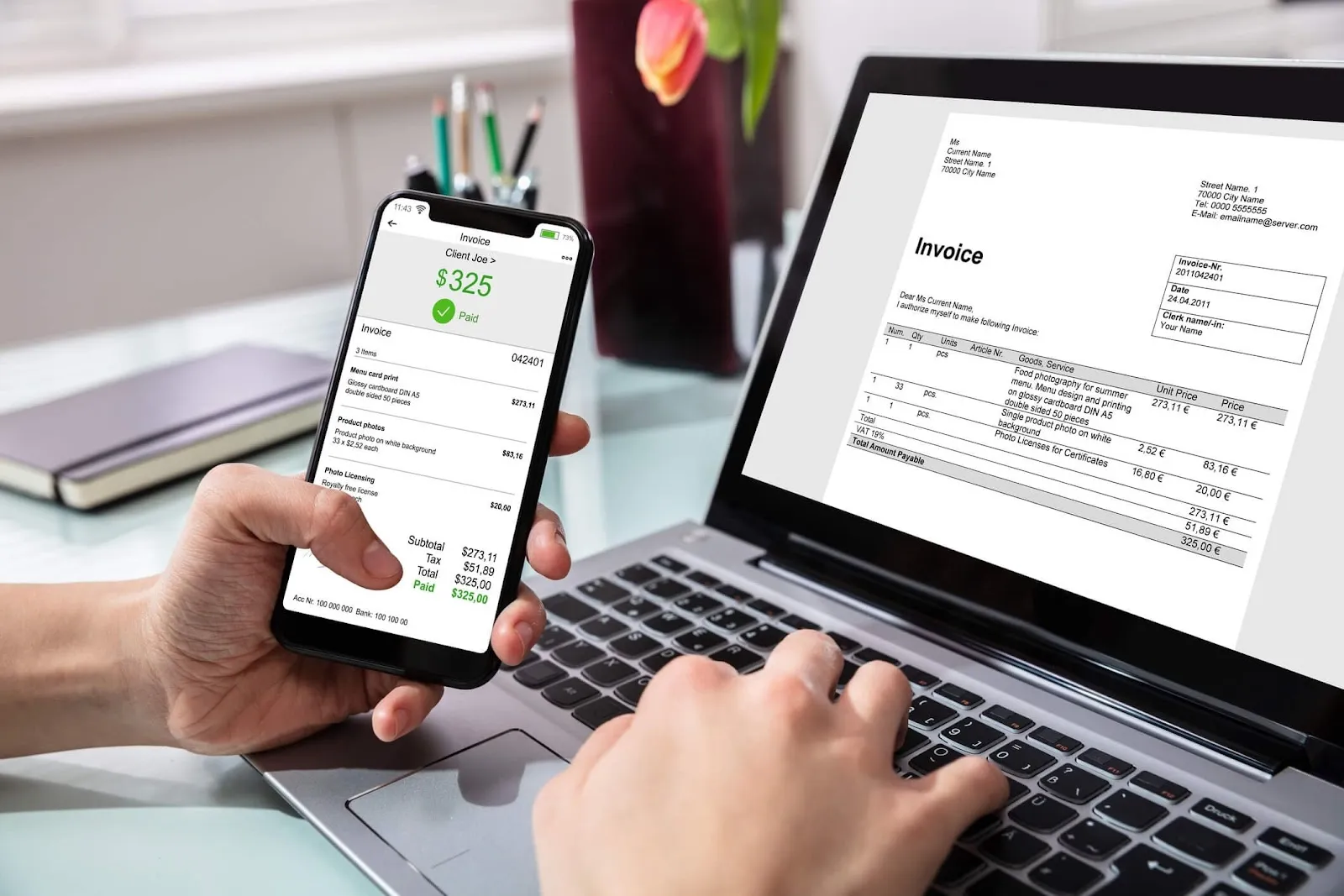 An example of the invoice UI after the purchase details have been uploaded